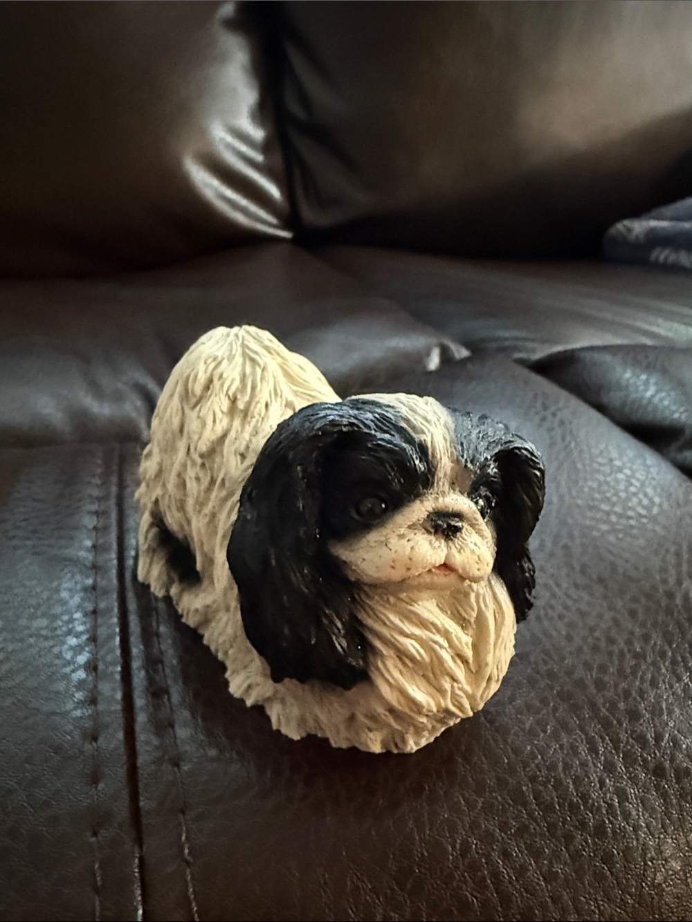 Decorative Black and Cream Ceramic Dog Figurine - Home Accent made in Italy 1988